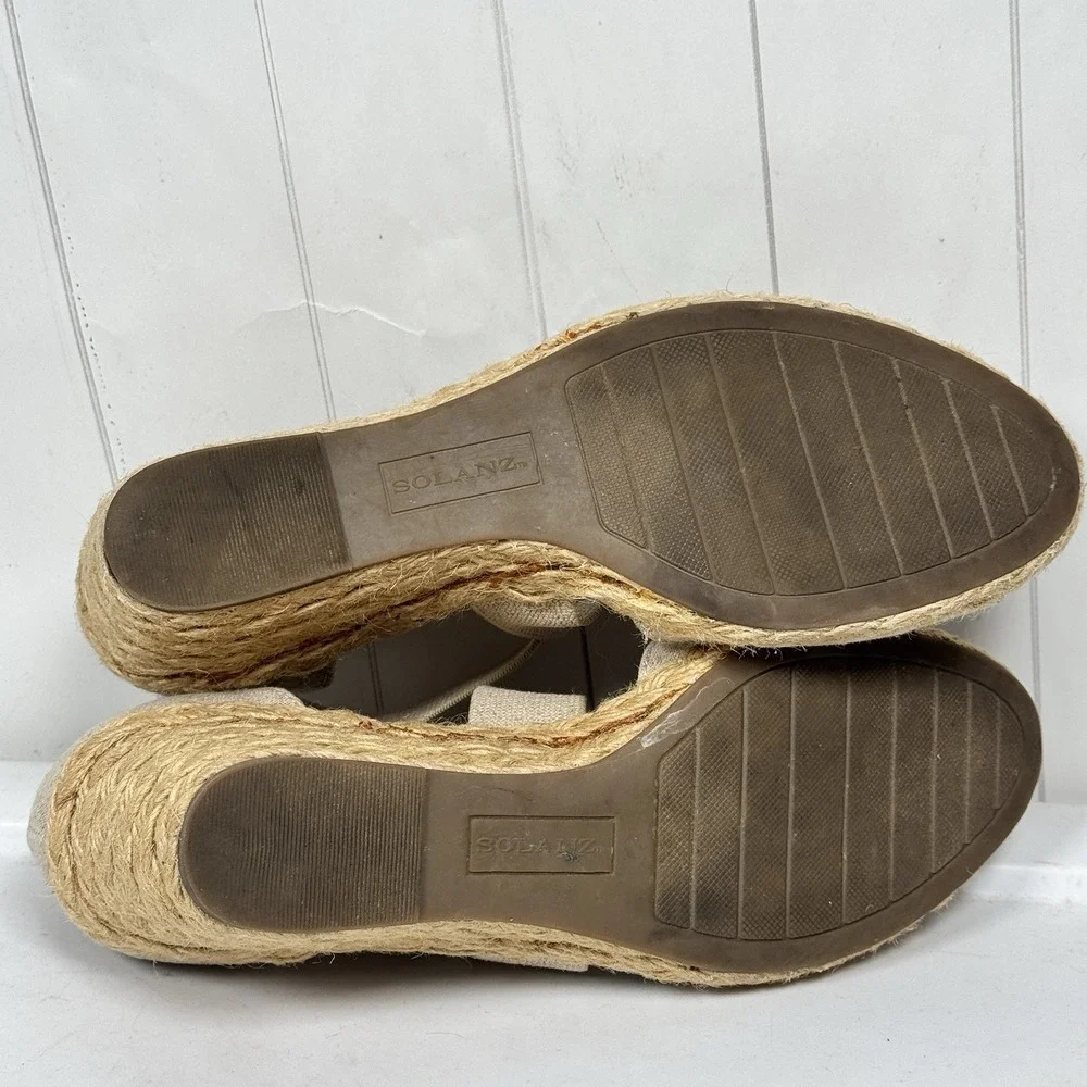 Solanz US 8.5M Helena‎ Espadrille Wedges Strappy Sandals Beige Canvas Chic Shoes